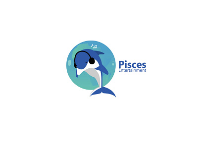 Pisces Entertainment brand dolphin logo logo design water