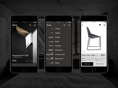 Haas furniture. app apple clean furniture iphone minimal mobile promo strict uiux