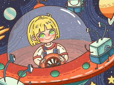 A child exploring the stars illustration