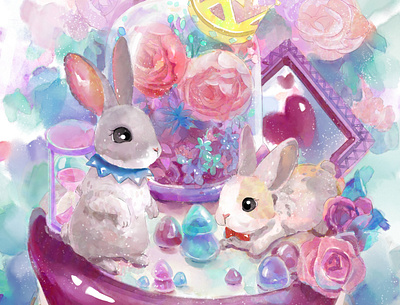 Bunny Rose Cake bunny cake illustration photoshop rose watercolor