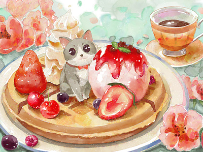 Illustration Kitten Waffles illustration kitten photoshop waffle