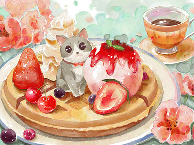 Illustration Kitten Waffles