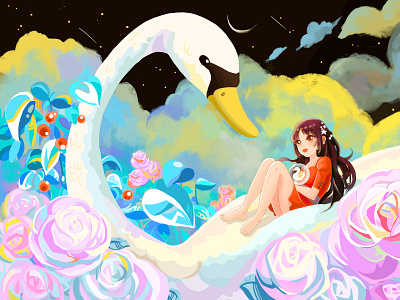 Illustration Swan's Dream dream illustration photoshop swan