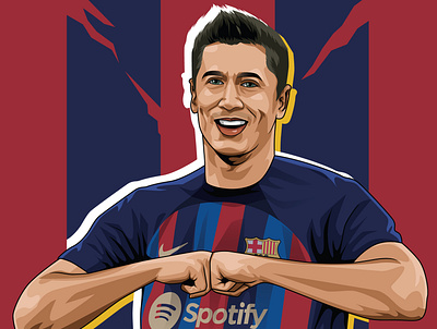 Lewandowski in vector portrait barcelona cartoon football lewandowski portrait poster vector