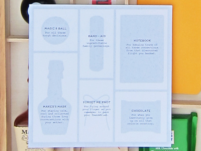 Holiday Survival Kit details direction hand made packaging design schematics screen print