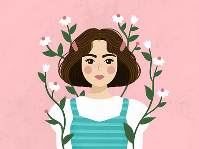 Woman Portrait Illustration with Flowers