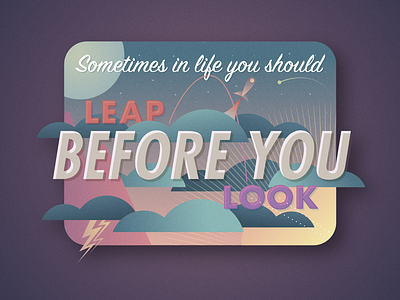Leap before you look day gradient illustration night retro scene space type vector