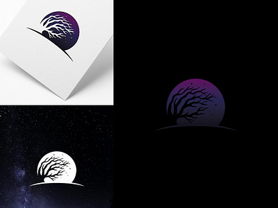 night tree design logo vector