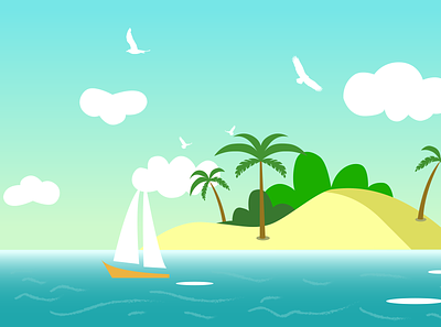 The boat sailing at the island beach beach boat graphic design ill illustration island nature palm sailing tropical