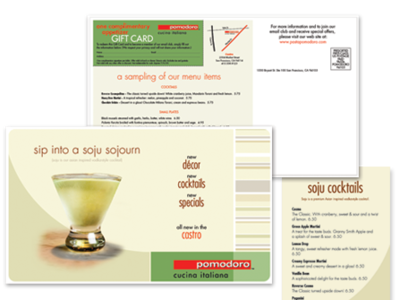 Pomodoro - Promotional and cocktail menu