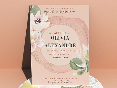 peachy wedding invitation botanical flowers orange peachy pink wedding wedding card wedding invitation