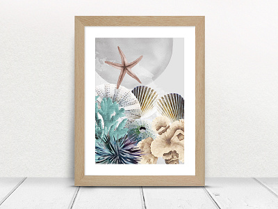 ocean nursery shells collage corals illustrations marine nature nursery art ocean sea sea creatures shells underwater