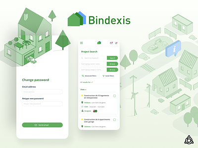Bindexis Construction Information Platform app building design development house illustration isometric mobile projects property swiss ui ux