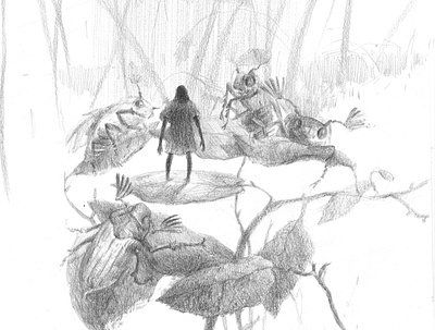 Thumbelina childrenbook drawing illustration linedrawing pencil thumbelina