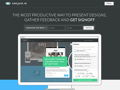 Conjure Site Launched flat marketing ui website