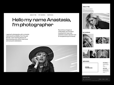 Landing page for photographer