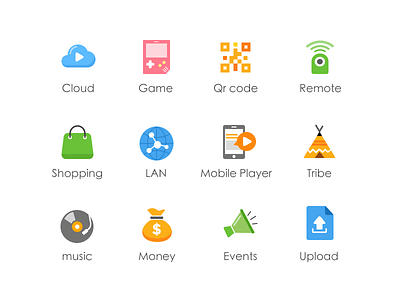 Redesign the icon V2 app bag cloud game icon lan money music net player tribe ui