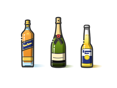 Blue Label&Moet Chandon&Corona beer bottle champagne icon whisky wine