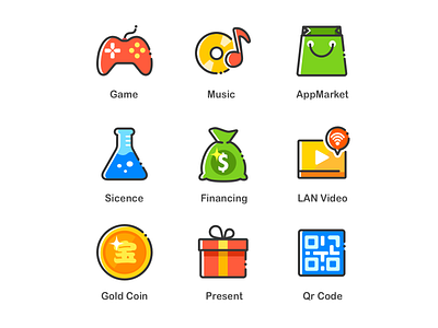 Black Line Style Icons app bag coin game icon line money music net present science ui