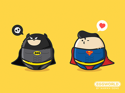 #EggWorld# Batman & Superman batman cartoon character edward egg illustrator superman world yellow