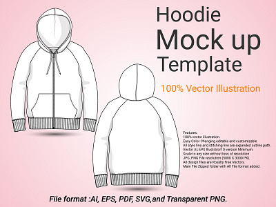 Hoodie Mock up Template Vector Illustration Template fashion flats fashion illustration hoodie mock up hoodie template long sleeve hoodie technical drawing