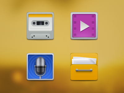 Icons 5 folder icons recorder video voice