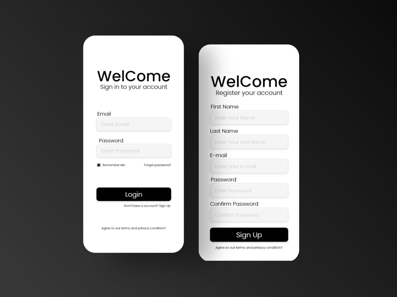 Login and Signup page UI by Talha Sajid Ali on Dribbble