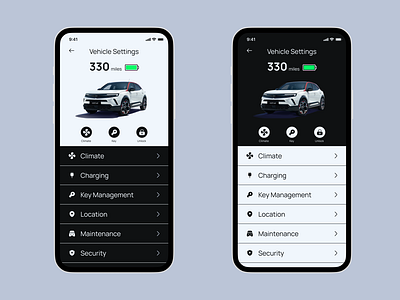 Settings Page Mobile UI - EV