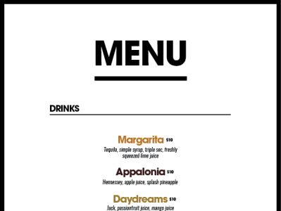 Menu - Drinks design drinks menu studio
