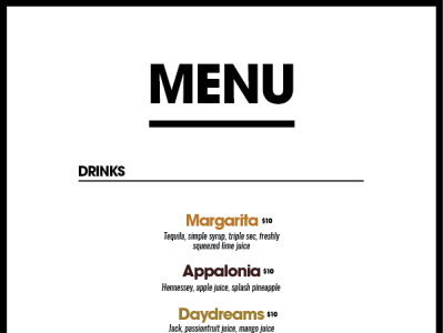 Menu - Drinks