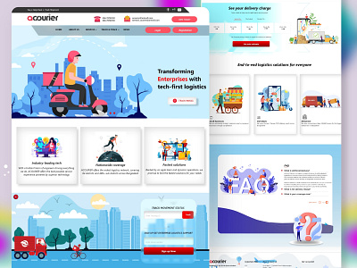 Courier Service Landing Page Design animation app art branding design flat graphic design icon illustration illustrator logo logo design minimal mobile typography ui ux vector web website