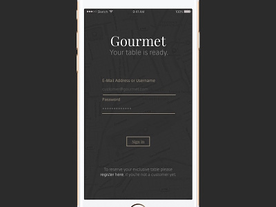 Daily UI #001 - Gourmet App Login 001 app dailyui elegant gourmet iphone login minimal screen
