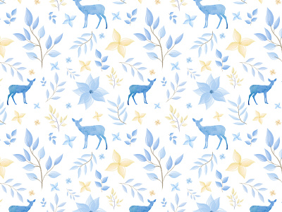 Blue nature pattern. blue deer design flower leaf nature pattern textile vector