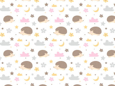Baby pattern with hedgehog, clouds, moon, stars and flowers baby pattern design hedgehog kids moon pattern textile vector