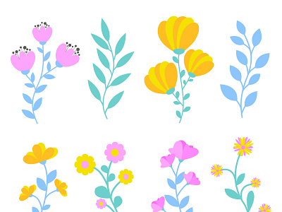 Flat wild flowers set design