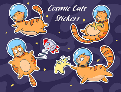 Cosmic Cats animal astronaut cat cosmic hand drawn illustration space star sticker vector