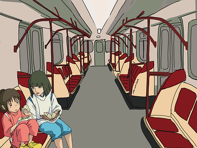 Spirited away anime chihiro digital digital art digitalilustration haku metro poster spirited away