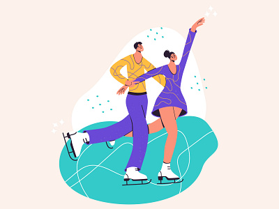 Pair figure skating character couple dance flat ice illustration skater vector