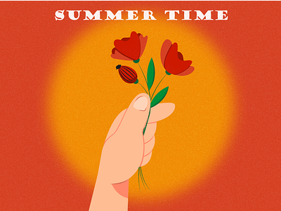 Summer time arm art bouquet design flat flat design graphic design illustration lettering orange poppies red summer sunset vector