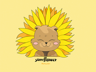 Sunflower animals art brown cat cute design flat flat design graphic design illustration kawaii kitten summer sunflower vector yellow