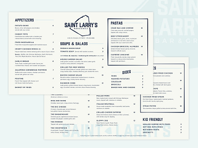 Saint Larry's Menu bar beer branding food graphic design menu print restaurant
