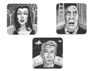 Plan 9 From Outer Space portraits black and white caricature coasters ed wood illustration plan 9 from outer space
