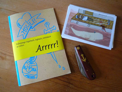 notebook, postcard and anchor-knife from my shop knife notebook postcard