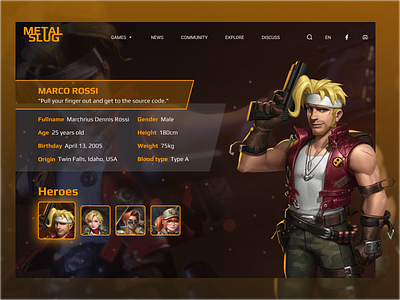 Metal Slug - Heroes page concept design minimal ui web