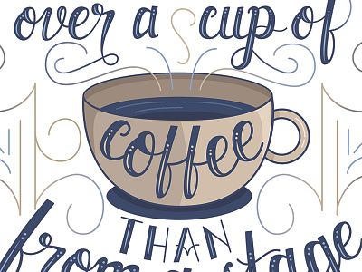 Yum Yum coffee cup flourishes hand lettering illustration