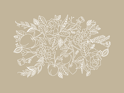 Bundle flowers fruit illustration leaves line