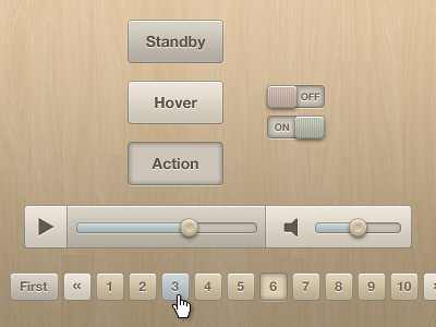 Soft Beige Buttons, Switches, Audio Player and Pagination @2x beige buttons freebie pagination player psd retina soft