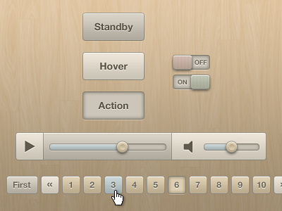 Soft Beige Buttons, Switches, Audio Player and Pagination @2x beige buttons freebie pagination player psd retina soft
