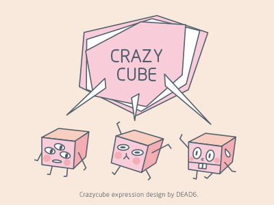 CRAZY CUBE cartoon comic cube cute daft design expression fun illustration pink