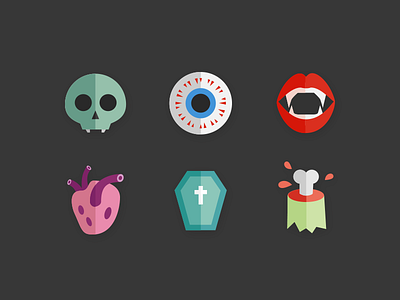 Horror theme icons dark design eye flat ghost graphics hand heart horror illustration mouth skull